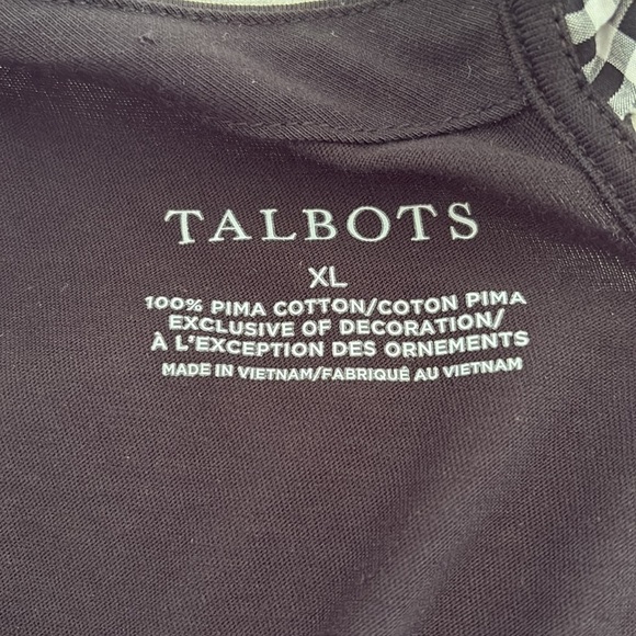 Talbots Black Ruffled Gingham Short Sleeve T-Shirt Plaid Tie in Back. Size XL - Picture 7 of 10